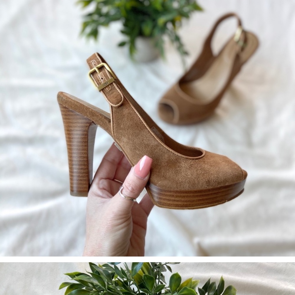 UGG Chestnut Johana Suede Peep-Toe Pump - …
